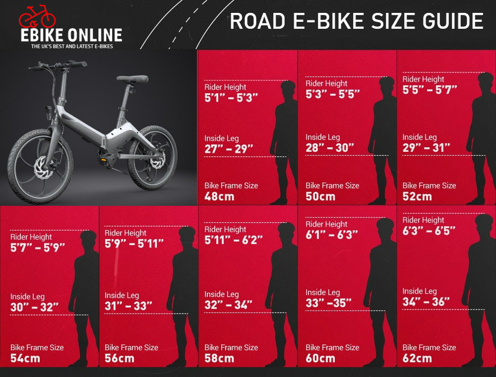 Road ebike size chart adults kids E Bike Online UK